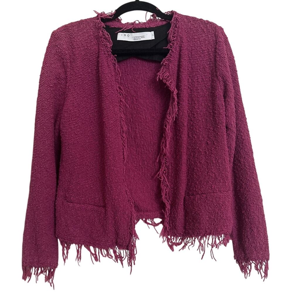 IRO Paris Shavani Fringe Bouclé Tweed Jacket Pink Magenta Size 40‎ FR US M